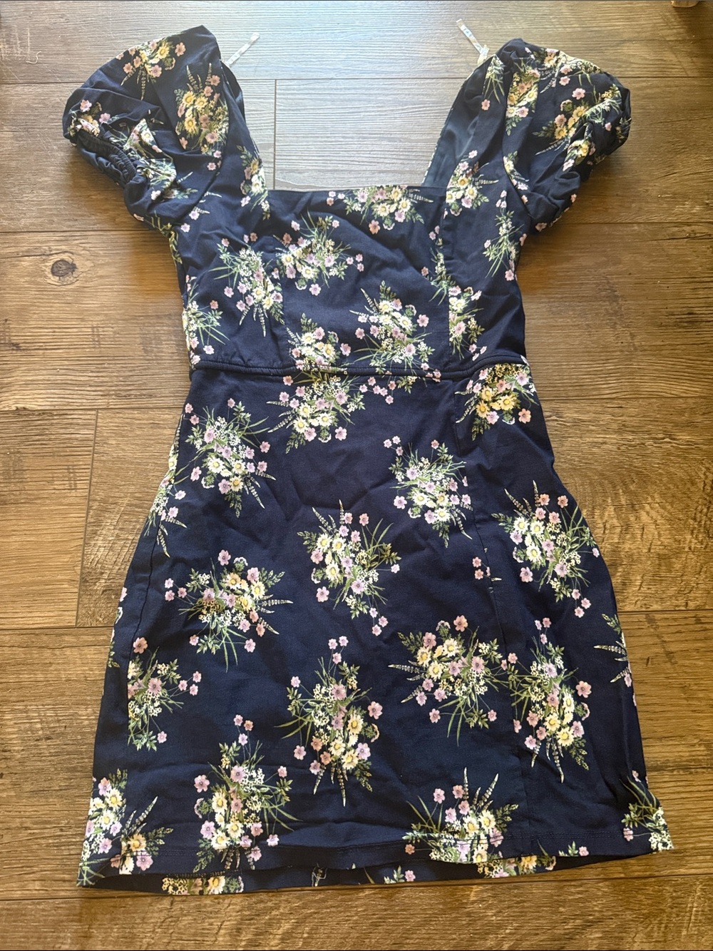 Trixxi Navy Floral Puff-Sleeve Mini Dress